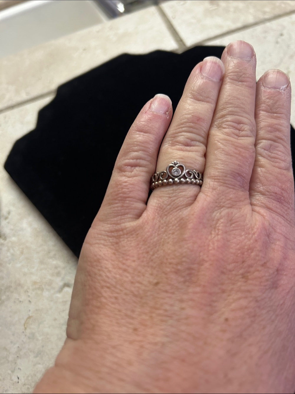Pandora Silver Tiara Ring with Heart Accent